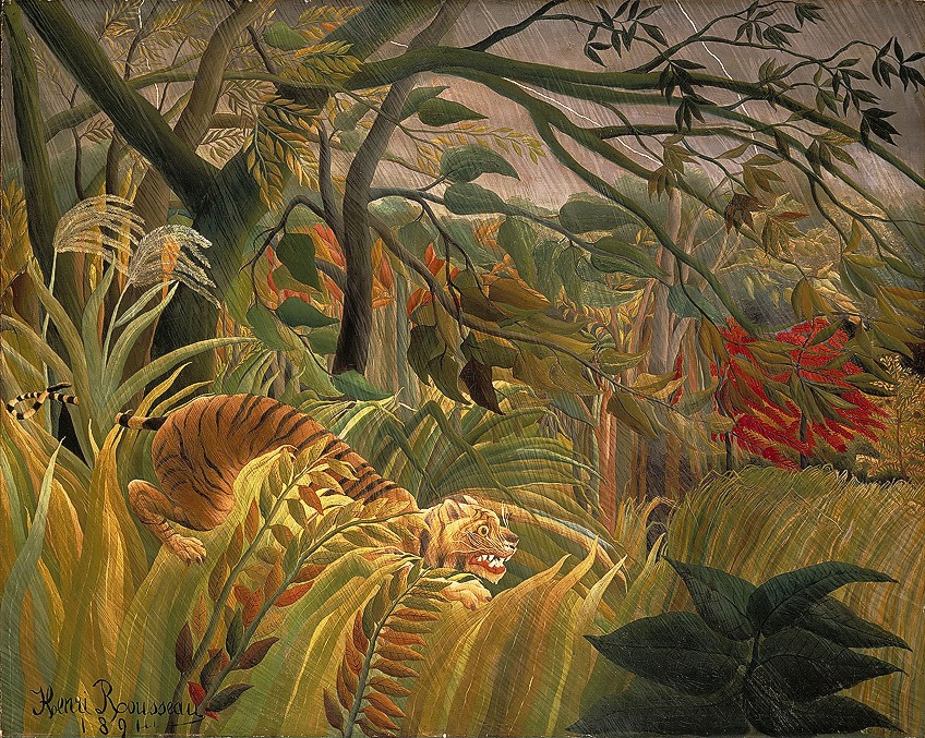 Tigre en una tormenta tropical