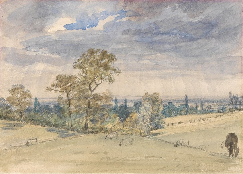 Paisaje de Suffolk por John Constable: un hermoso cuadro sin fecha que muestra un paisaje tranquilo y sereno en Suffolk.