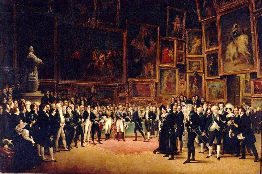 Carlos X repartiendo premios a los artistas al cierre del salón de 1824 (1827) de François Joseph Heim