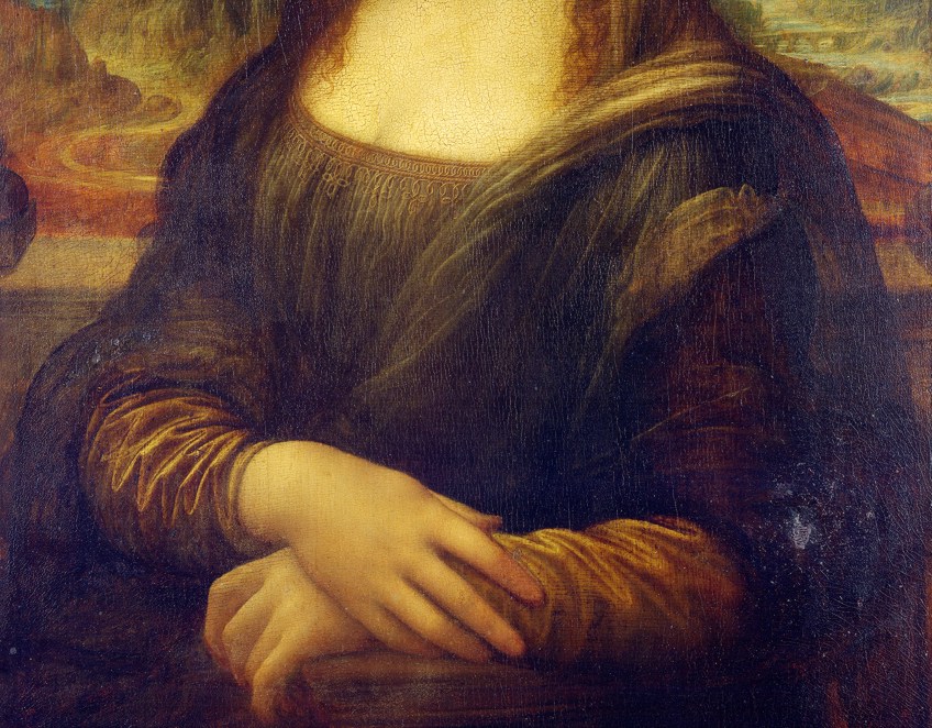 Primer plano de la pintura de Mona Lisa
