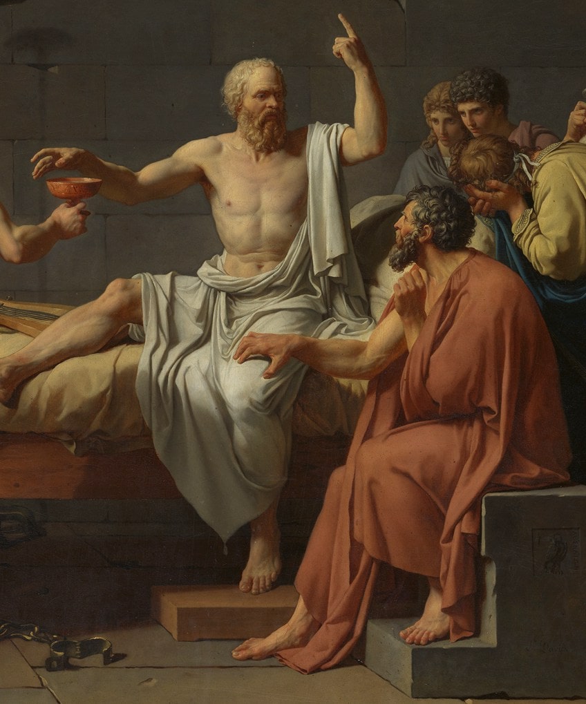 Muerte de Sócrates pintando primer plano