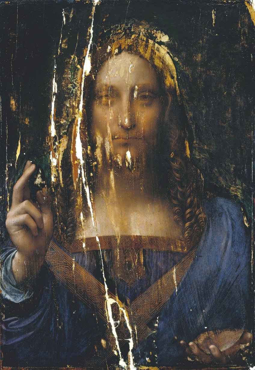 Imagen del cuadro Salvador Mundi al inicio de su restauración