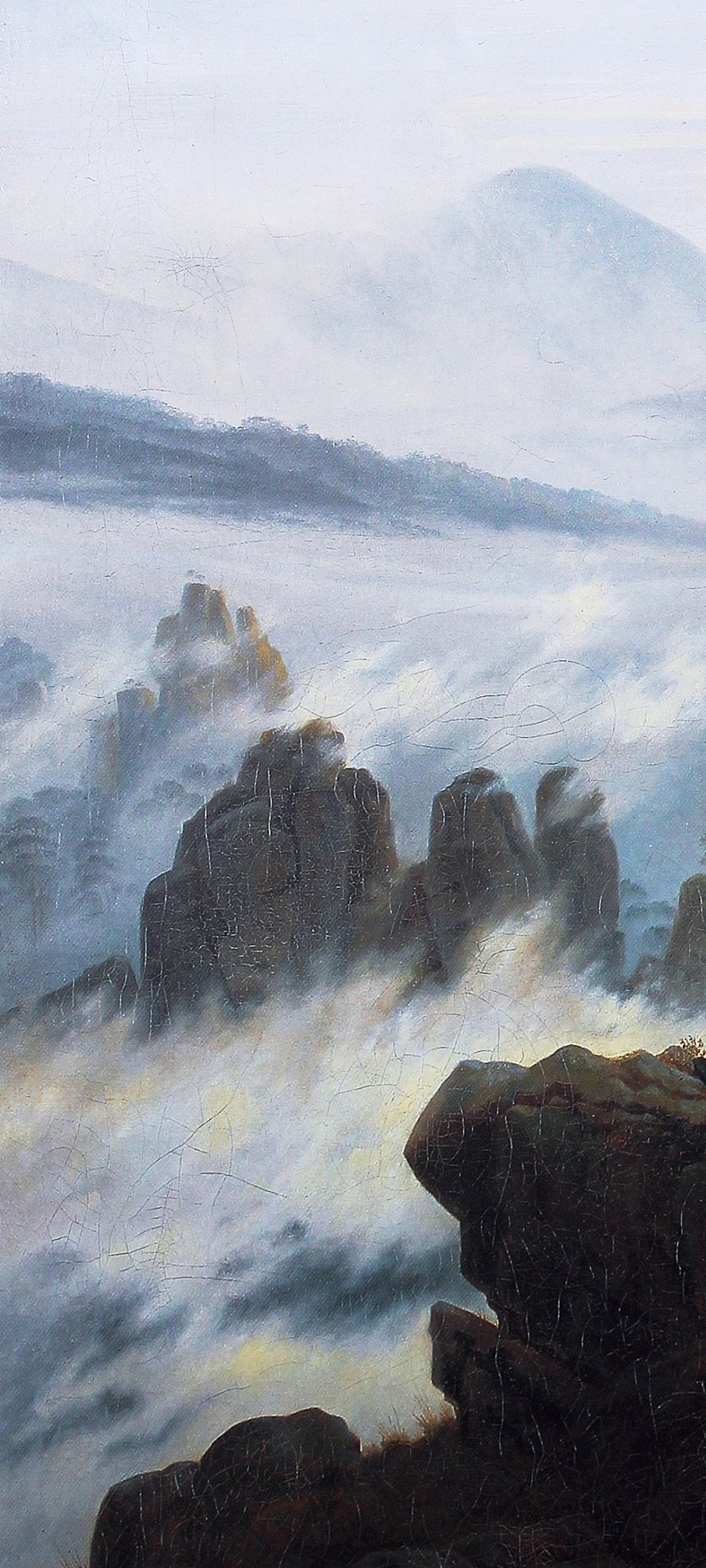 Uso de la línea y la forma en El caminante sobre el mar de nubes (c. 1818) por Caspar David Friedrich