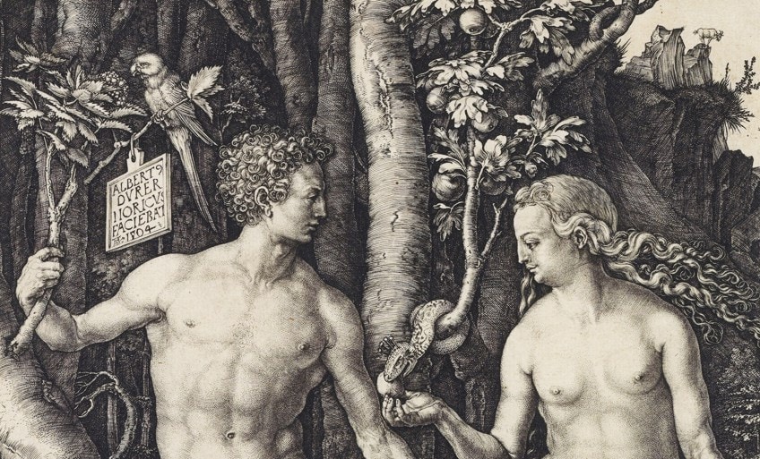 Primer plano de arte de Adán y Eva