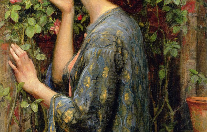 Primer plano de El alma de la rosa por John William Waterhouse
