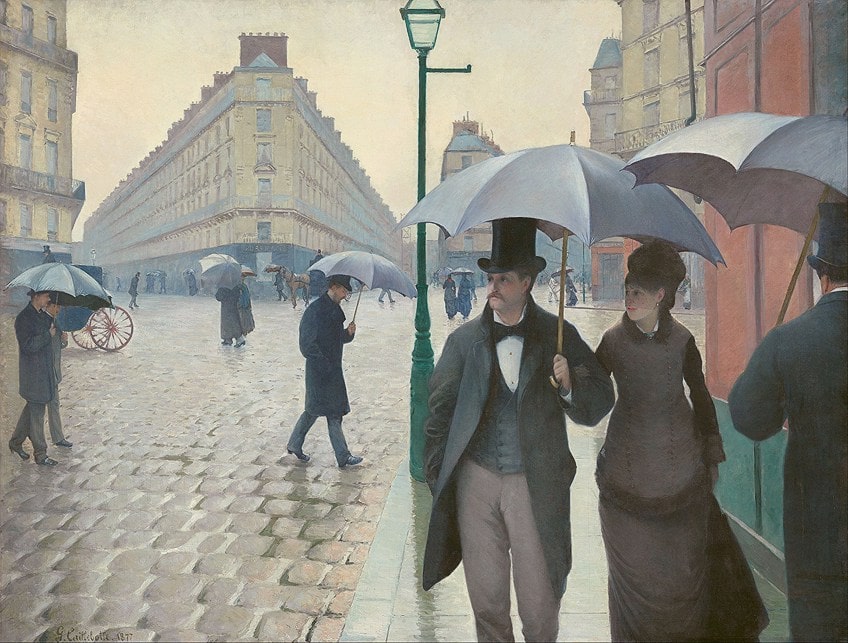 Pintura del día lluvioso de la calle París