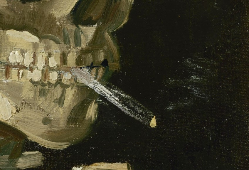 Detalle de la pintura del cráneo de Van Gogh