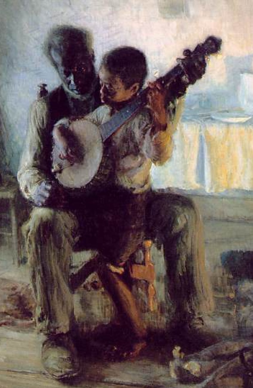 Primer plano de la pintura de la lección de banjo